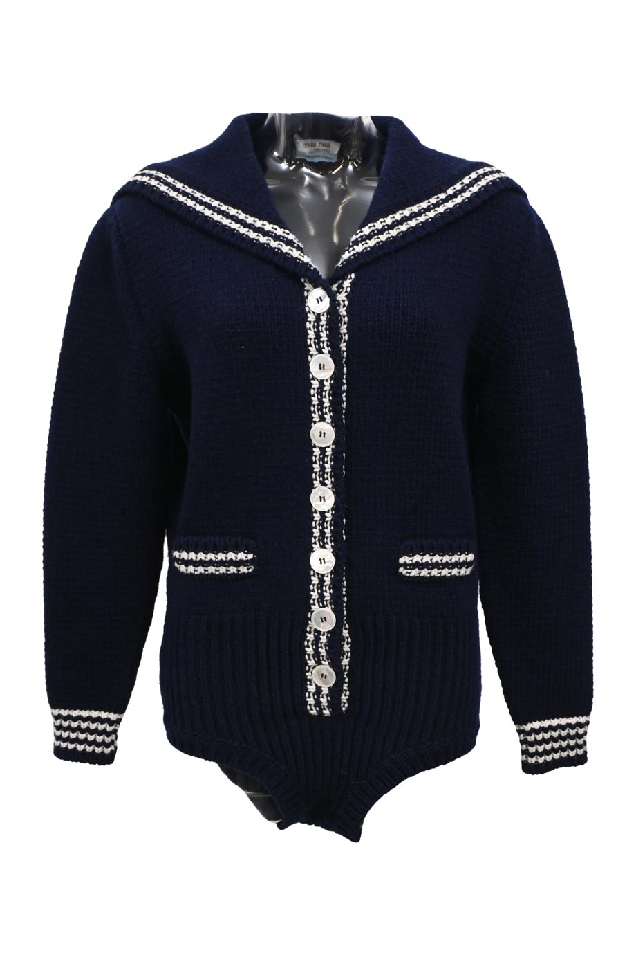 miu miu ネイビー セーラー襟カーディガン Miu Miu Cashmere Knit Cardigan In Navy | ModeSens