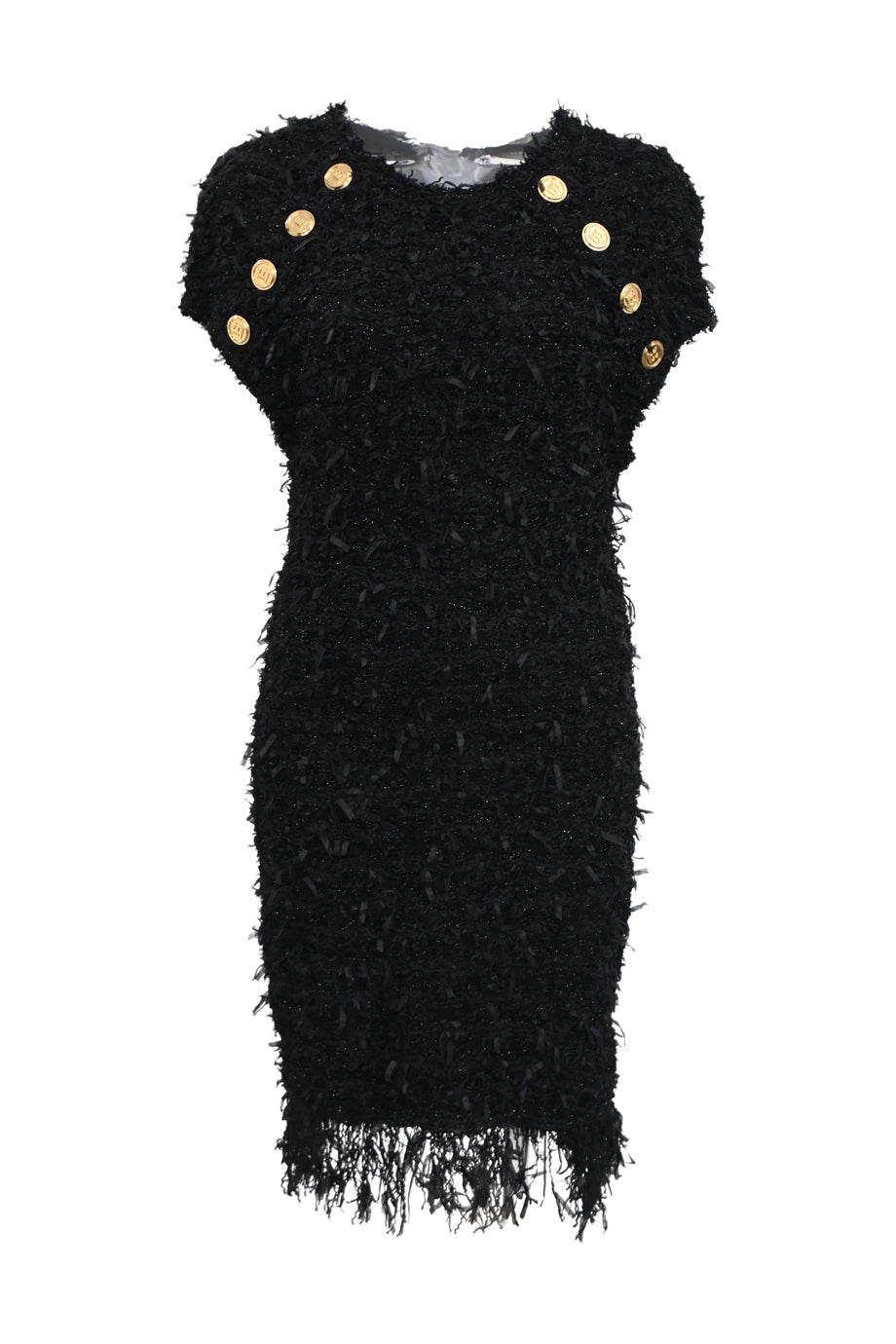knee length dresses for ladies Balmain // Velvet Padded Shoulder Dress – VSP Consignment main image 1