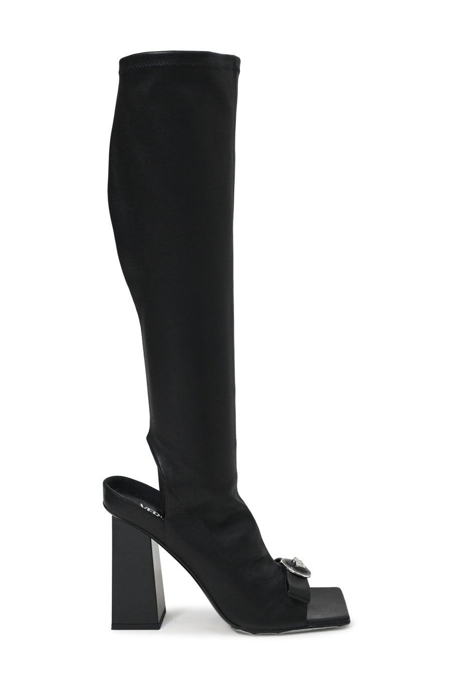 Cross Boots Versace Crotch High Boots VERSACE ONYX CHRYSTAL- EMBELLISHED CALABRIAN CROSS VELVET LEATHER KNEE  BOOTS