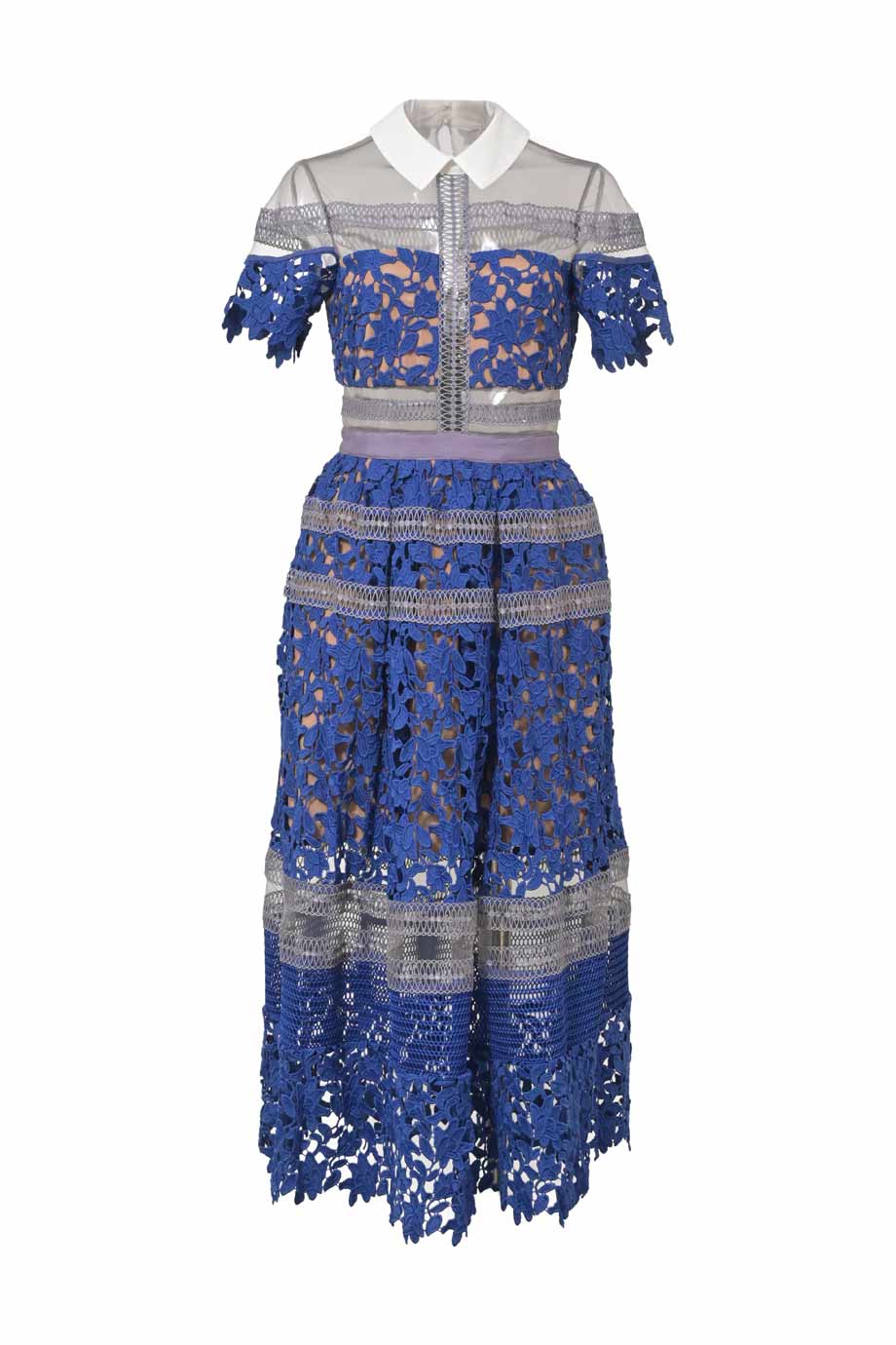 knee length dresses for ladies Blue Lace Embellished Midi Dress – self-portrait-US