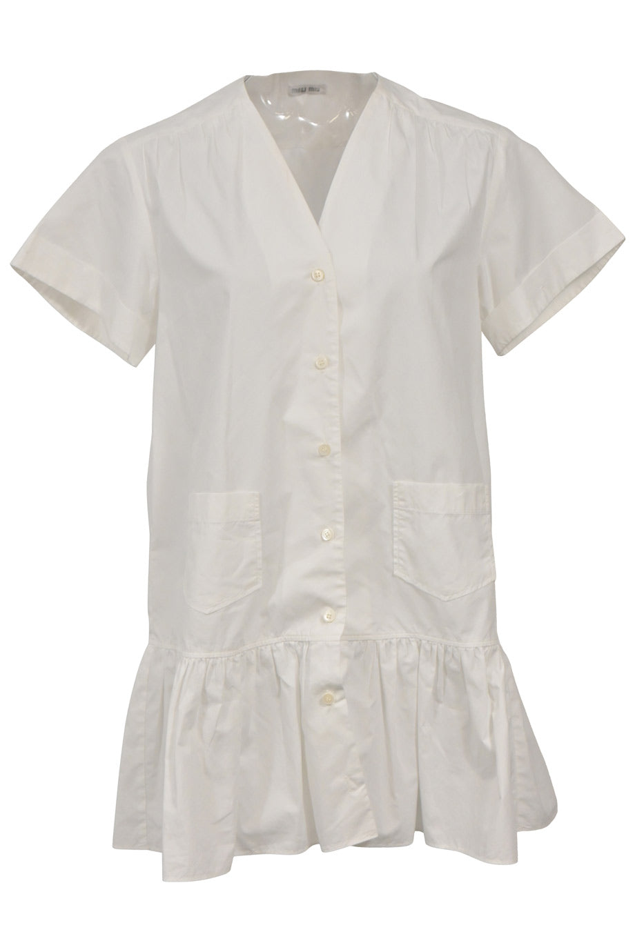 miu miu white shirt dress Gathered cotton poplin shirt dress in white - Miu Miu
