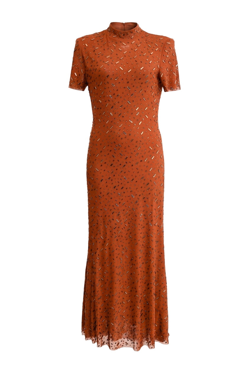 self portrait floral embroidered mesh maxi dress Pink Georgette Flower Maxi Dress  self-portrait-US