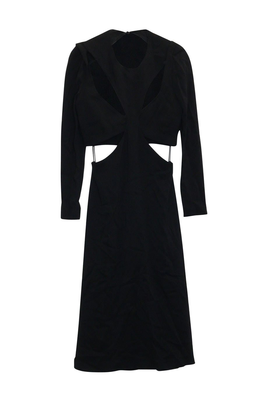 dion lee long sleeve dress DION LEE Size 6 Black Navy Viscose Blend Cut Out Long Sleeve Mini Dress