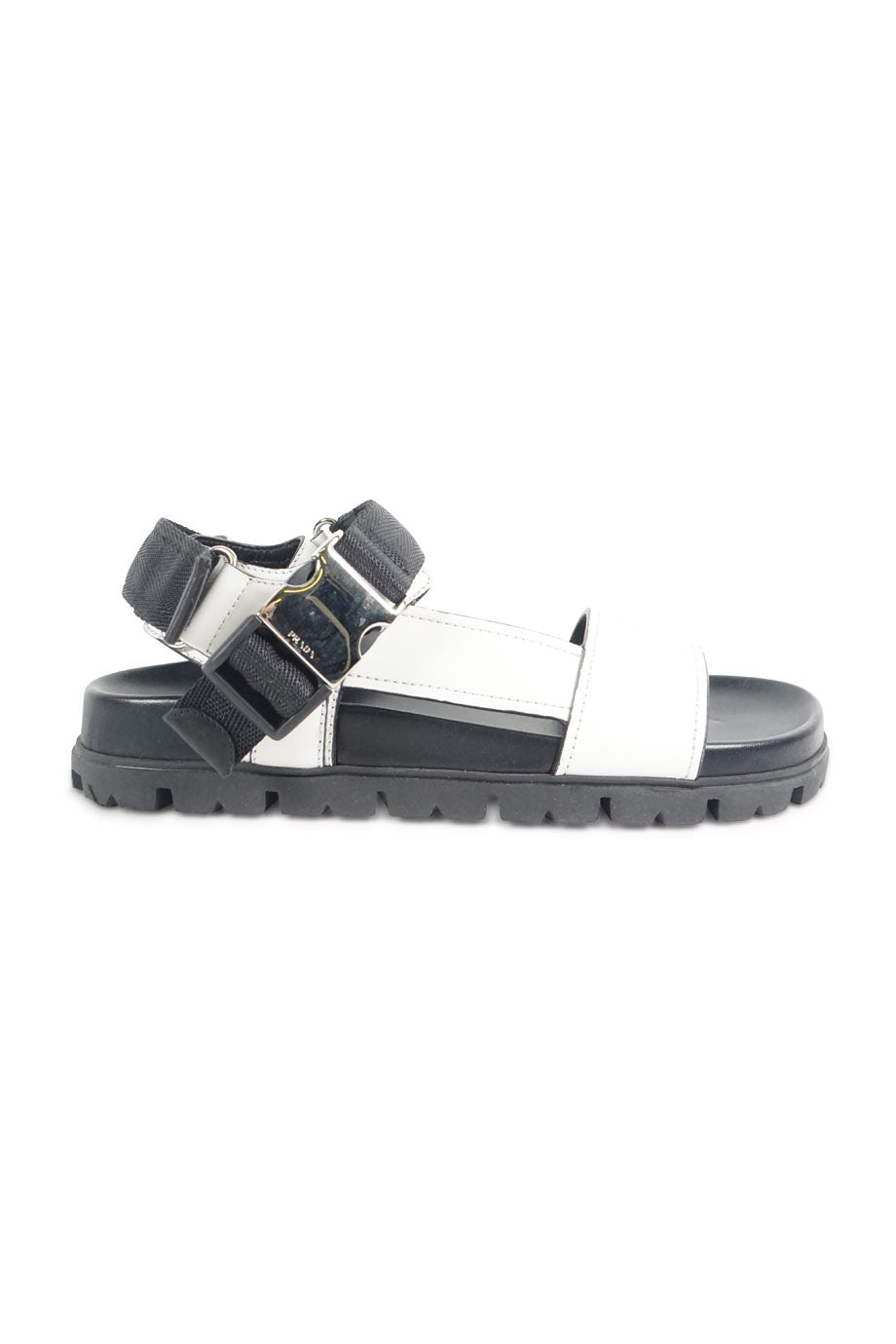 PRADA TWO-TONE FABRIC AND LEATHER SANDALS Prada Embroidered