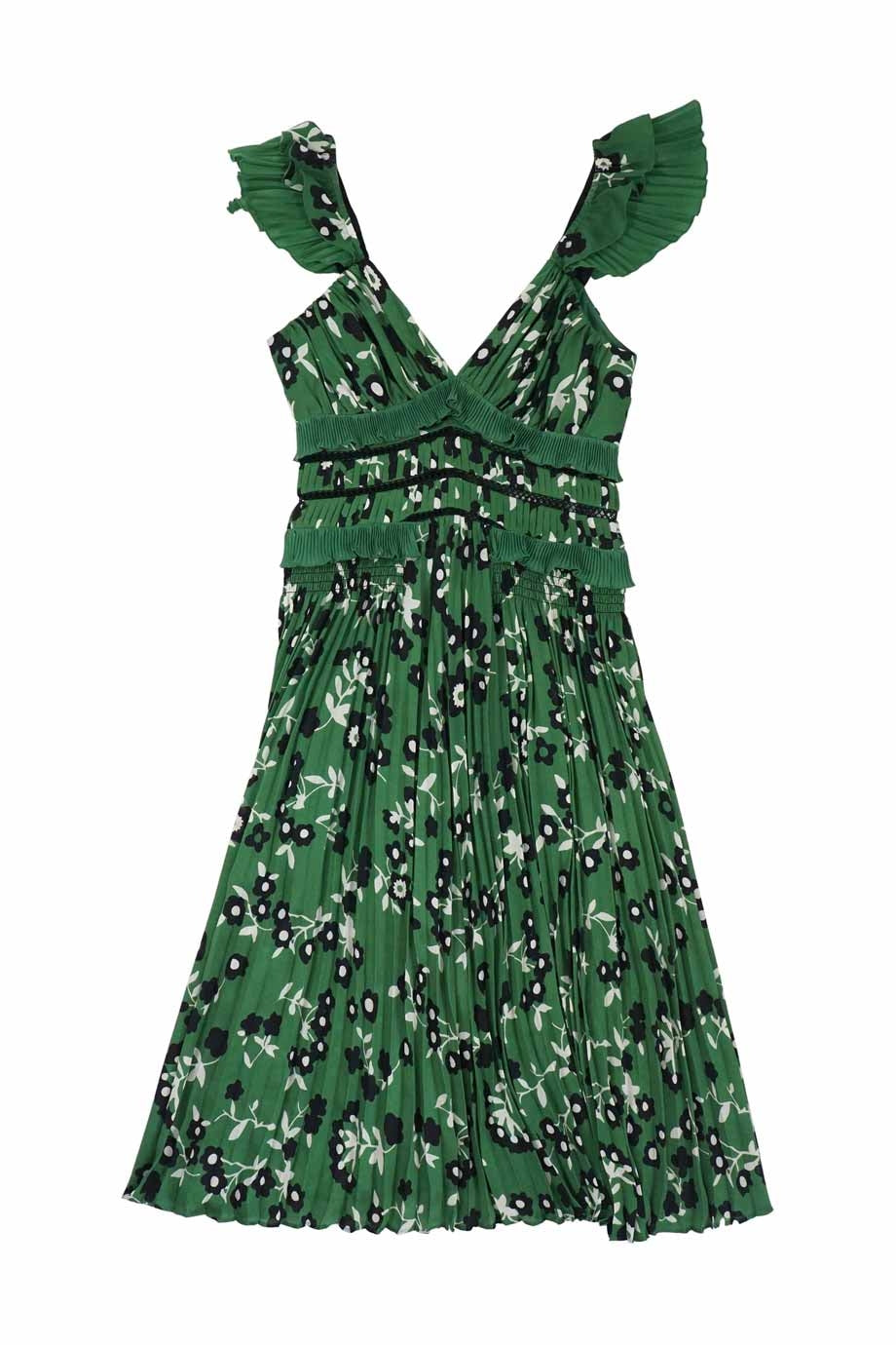 self portrait green floral dress Green Fine Lace Midi Dress – self-portrait-US main image 1