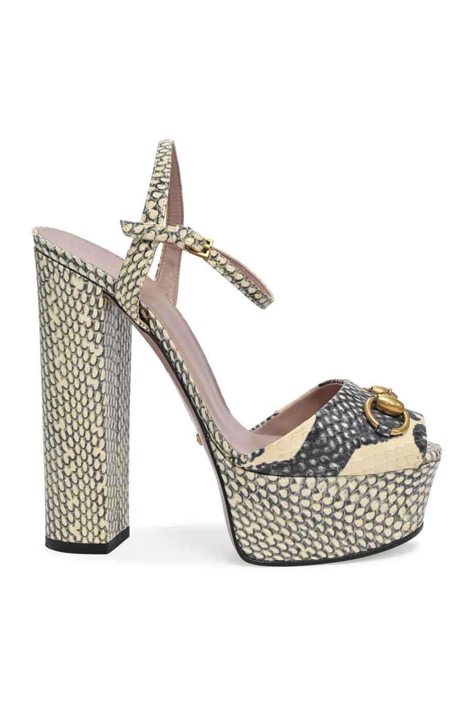 Gold Gucci Snake Heel Sandals Shoes Snakeskin Sandals Heels GUCCI - Main Image