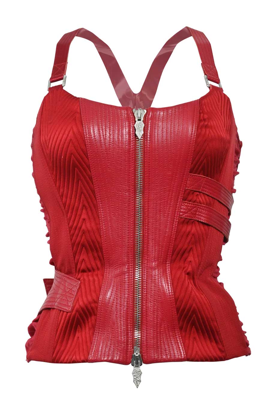 Topstitched Square-Neck Satin Corset