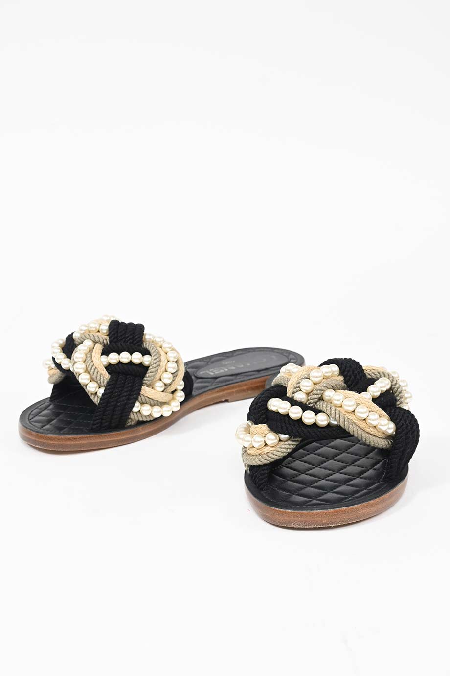Rope Chanel Black Pearl Slides Chanel 'Cuba Rope Pearl' Sandals
