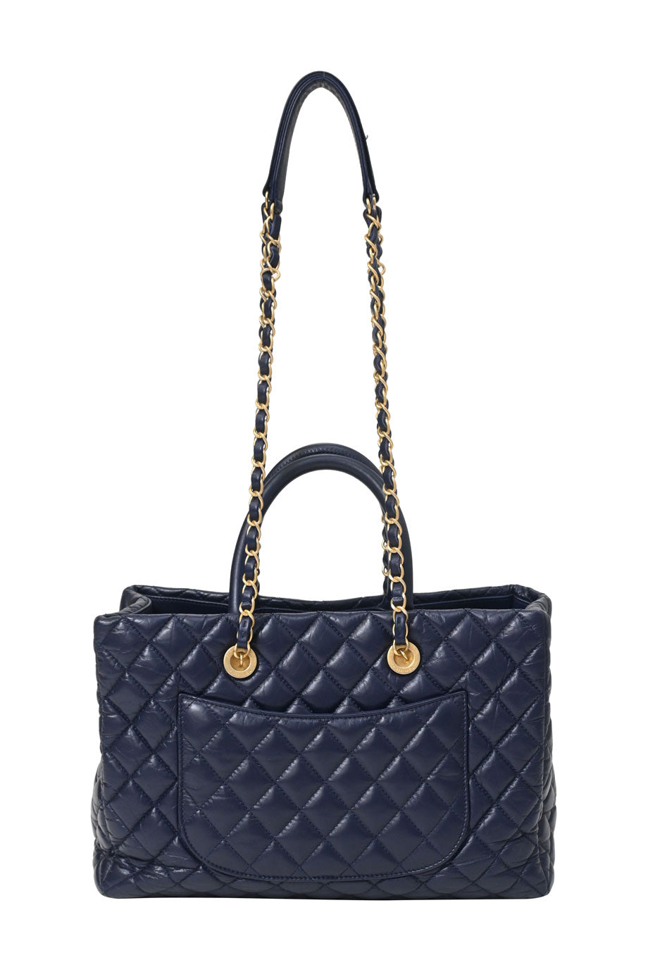 CHANEL ネイビー キルティング バッグ CHANEL Small Straight Lined Shopping Quilted Leather Tote Bag Blue