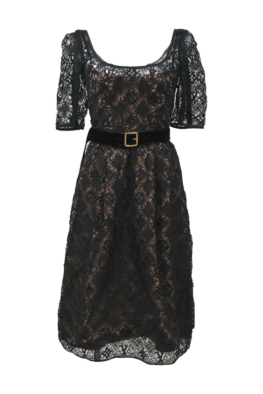 louis vuitton midi dresses LOUIS VUITTON Monogram Accent Pleat Dress Black. Size 38